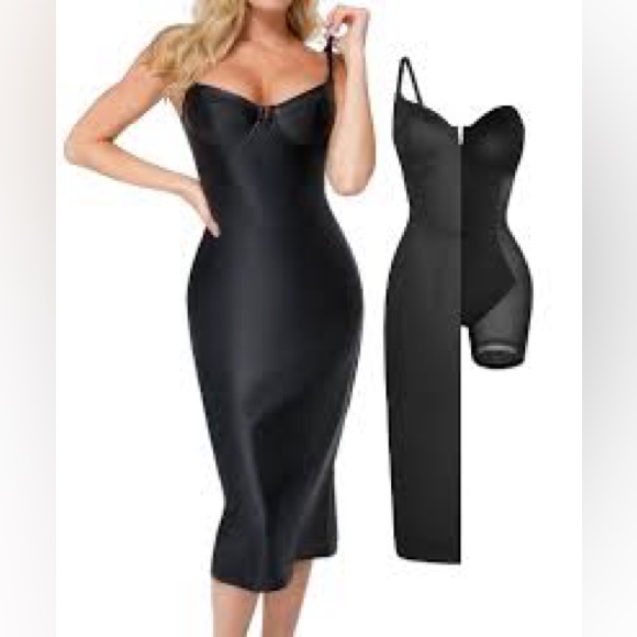 Popilush Corset Midi Leather Dress Black M